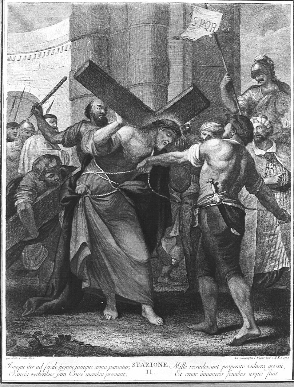 stazione II: Gesù caricato della croce (stampa, elemento d'insieme) di Crosato Giovanni Battista (sec. XVIII)