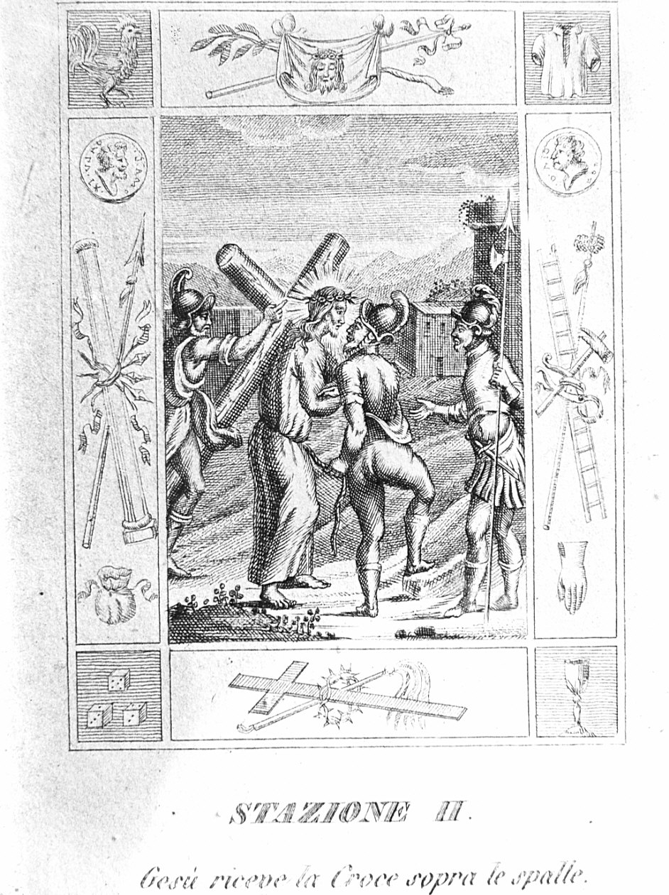 stazione II: Gesù caricato della croce (stampa) - ambito lombardo (inizio sec. XIX)