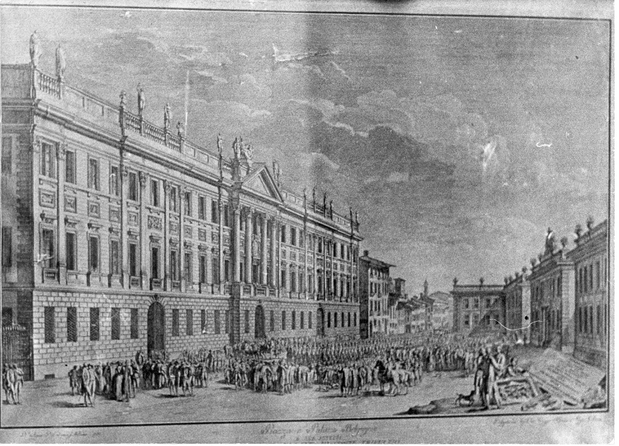 Piazza e Palazzo Belgioioso (stampa, serie) di Aspari Domenico (sec. XVIII)