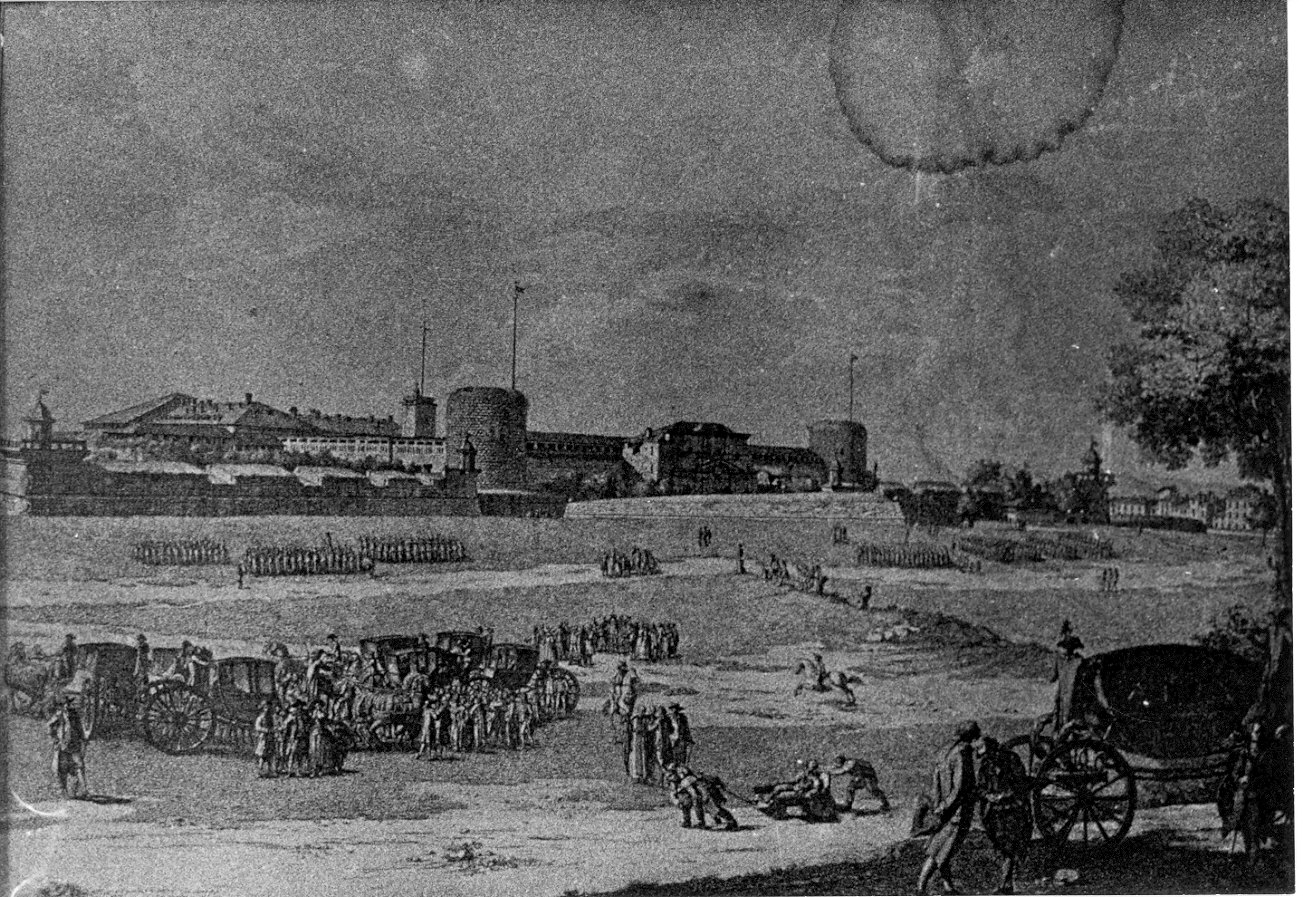 architettura: veduta del R.I. Castello di Milano, detto anticamente di Porta Giovia (stampa, serie) di Aspari Domenico (sec. XVIII, sec. XIX)