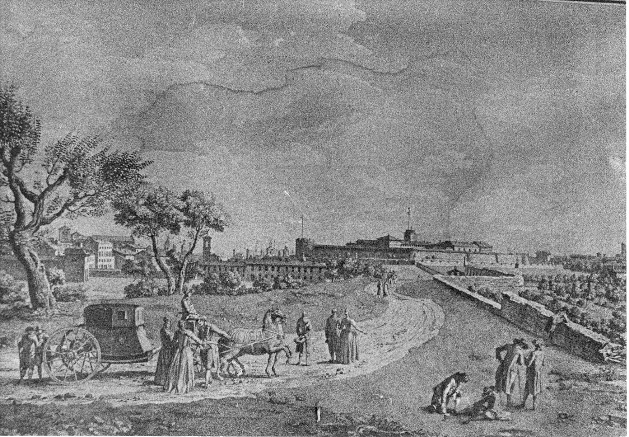 architettura: veduta del Castello con parte della città (stampa, serie) di Aspari Domenico (sec. XVIII, sec. XIX)