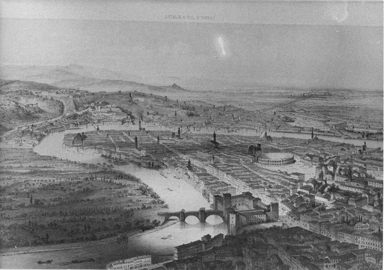 veduta aerea di Verona (stampa) di Guesdon Alfred (sec. XIX)