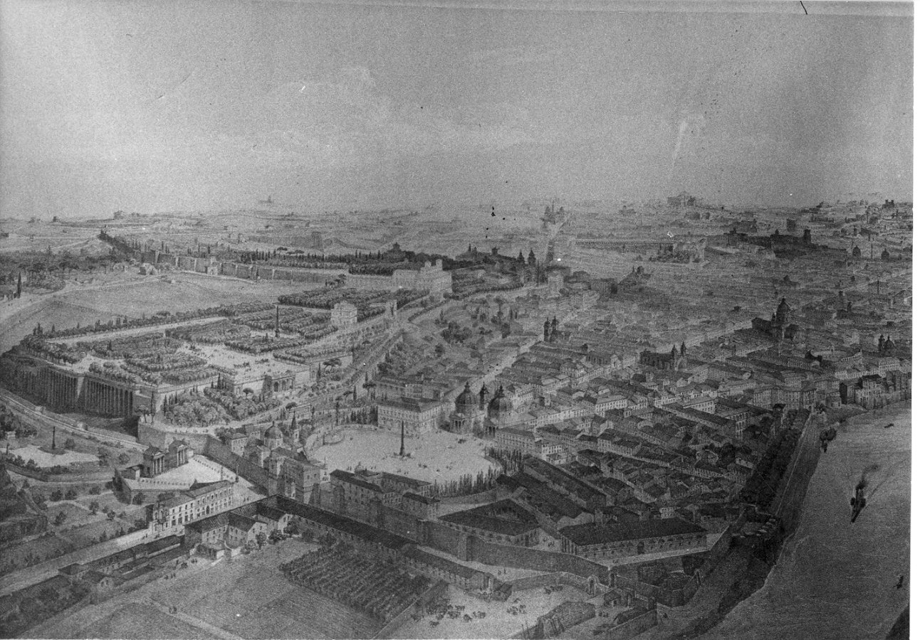 veduta aerea di Roma (stampa) di Guesdon Alfred, Arnout Louis Jules (sec. XIX)