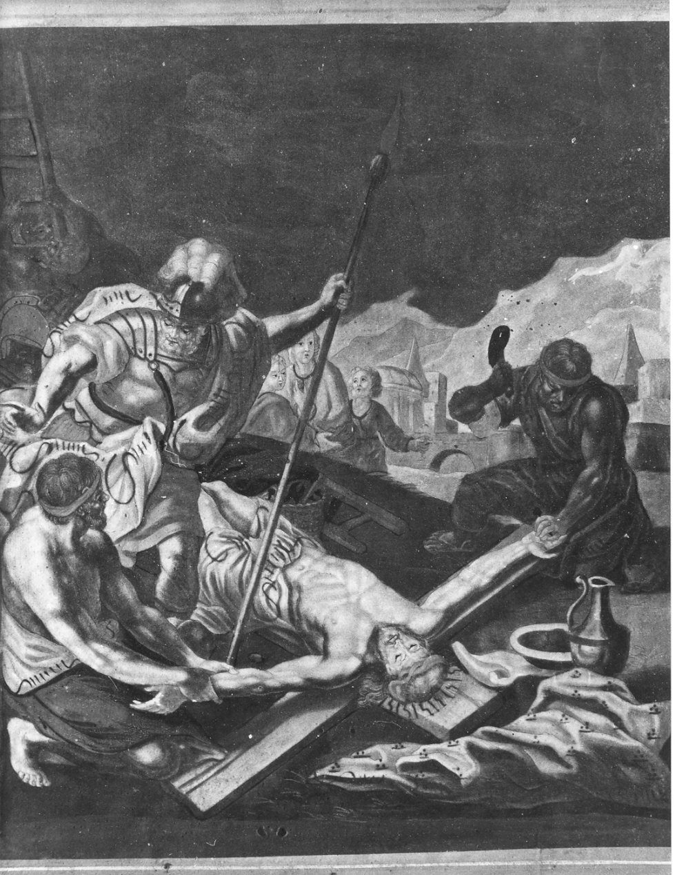 stazione XI: Gesù inchiodato alla croce (stampa, elemento d'insieme) - ambito italiano (ultimo quarto sec. XIX)