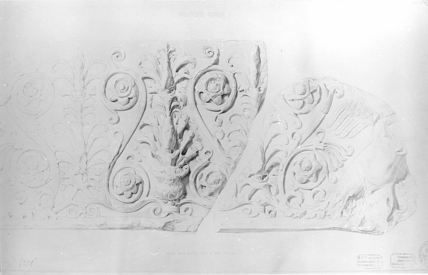 ornamenti romani, architettura: fregio della basilica Ulpia al Foro Traiano (stampa) di Costa Antonio (sec. XIX)