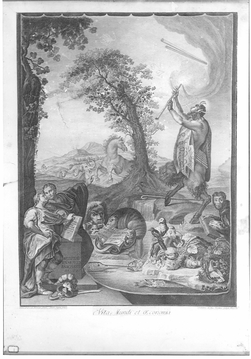 Vita mundi et economia, Allegoria filosofica (stampa) di Boscaratti Felice, Buffetti Giuseppe, Cristoforo da Vicenza (sec. XVIII)