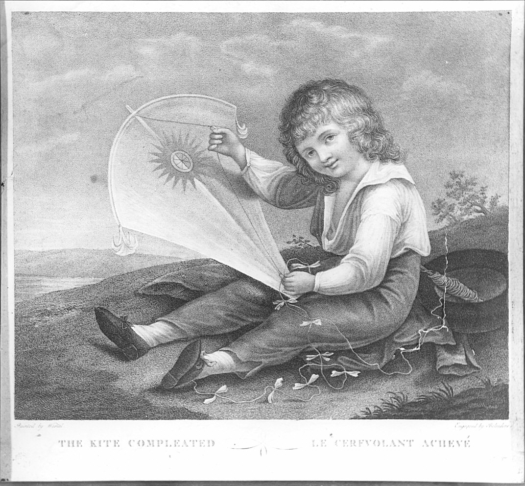 The kite completed le cerf volonte achevé, fanciullo con aquilone (stampa) di Lazzaretti G, Barney William Whiston (secc. XVIII/ XIX)