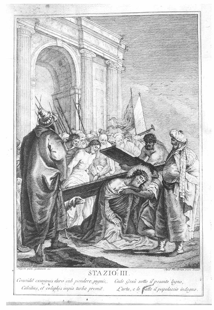 stazione III: Gesù cade sotto la croce la prima volta (stampa, elemento d'insieme) - ambito italiano (fine/inizio secc. XVIII/ XIX)