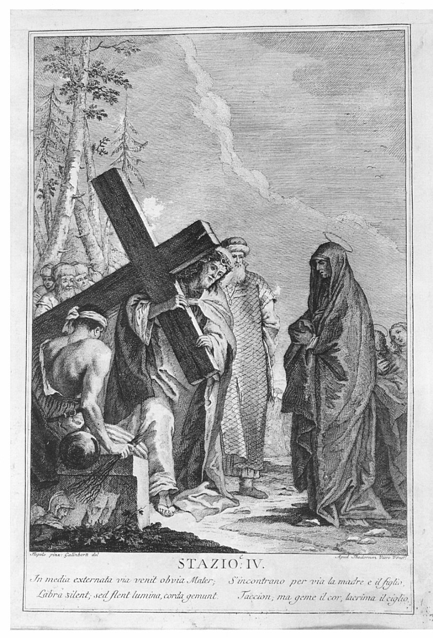stazione IV: Gesù incontra la Madonna (stampa, elemento d'insieme) - ambito italiano (fine/inizio secc. XVIII/ XIX)
