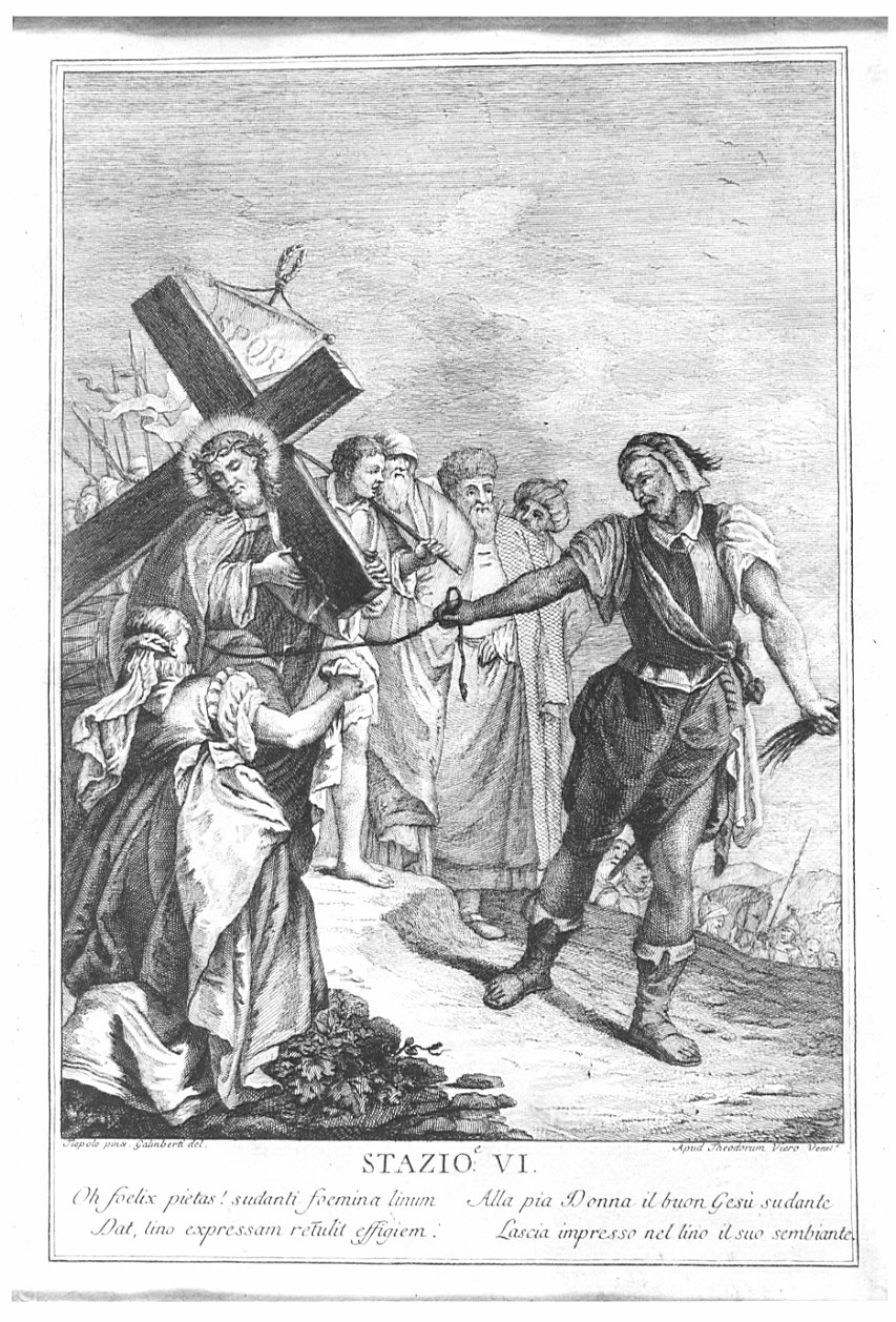 stazione VI: Gesù asciugato dalla Veronica (stampa, elemento d'insieme) - ambito italiano (fine/inizio secc. XVIII/ XIX)