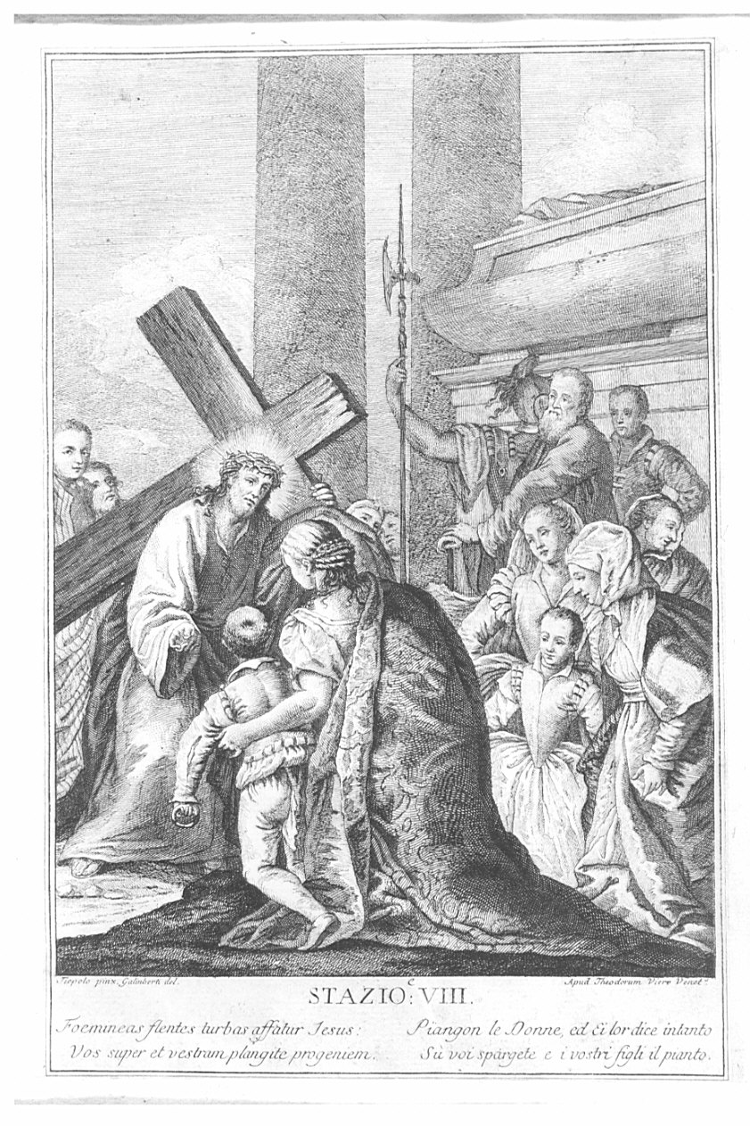stazione VIII: Gesù consola le donne di Gerusalemme (stampa, elemento d'insieme) - ambito italiano (fine/inizio secc. XVIII/ XIX)