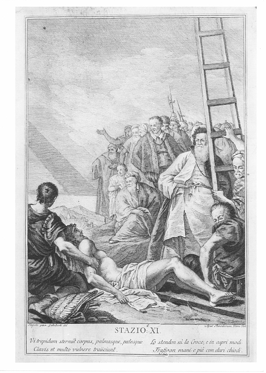 stazione XI: Gesù inchiodato alla croce (stampa, elemento d'insieme) - ambito italiano (fine/inizio secc. XVIII/ XIX)