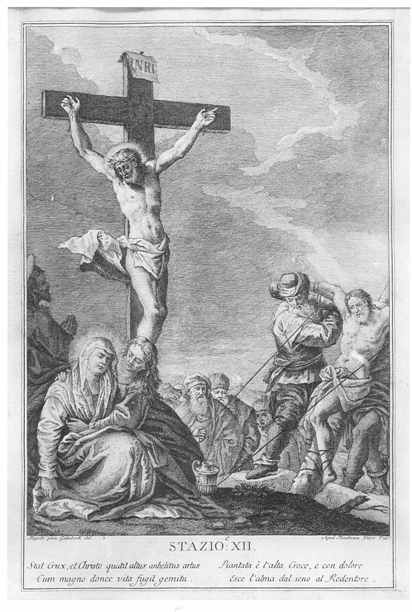 stazione XII: Gesù innalzato e morto in croce (stampa, elemento d'insieme) - ambito italiano (fine/inizio secc. XVIII/ XIX)