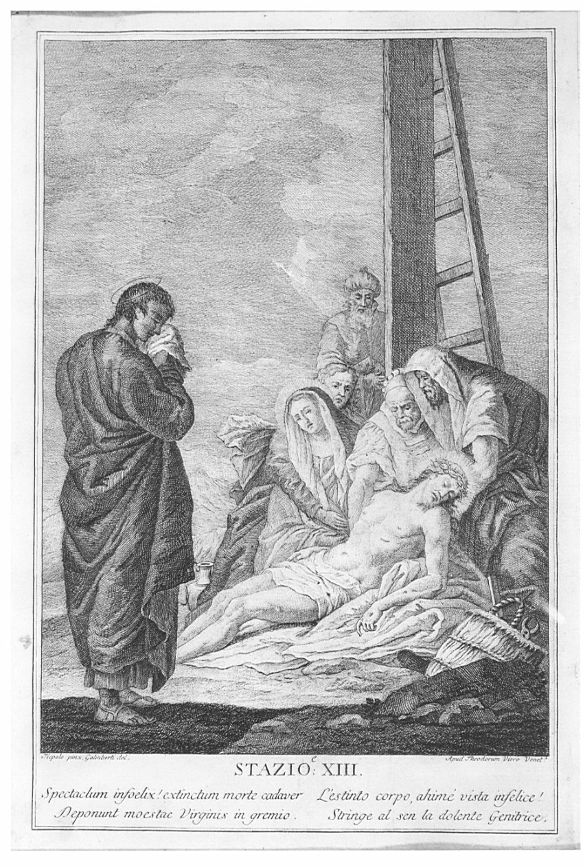 stazione XIII: Gesù deposto dalla croce (stampa, elemento d'insieme) - ambito italiano (fine/inizio secc. XVIII/ XIX)