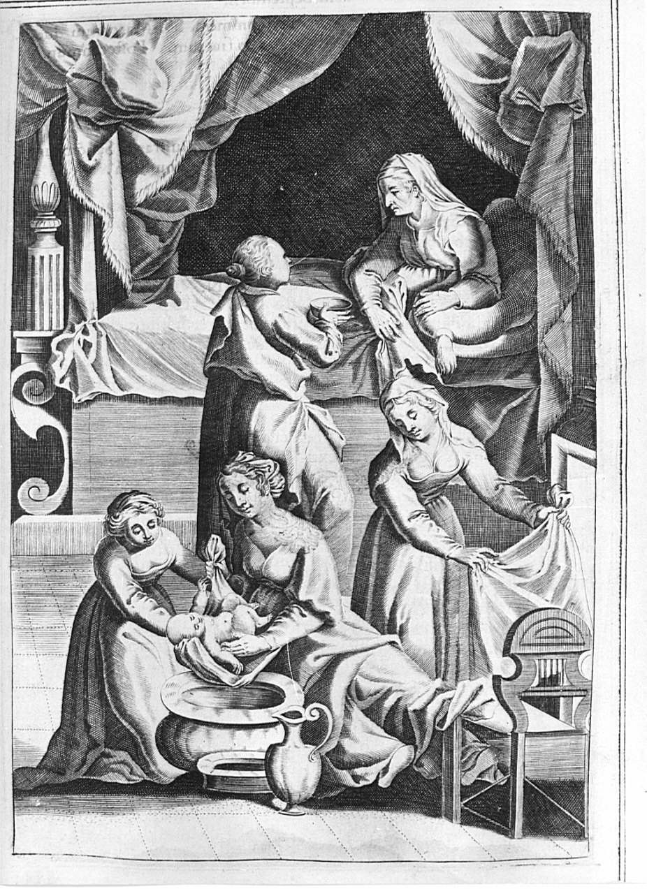 nascita di Maria Vergine (stampa, elemento d'insieme) - ambito tedesco (sec. XVII)