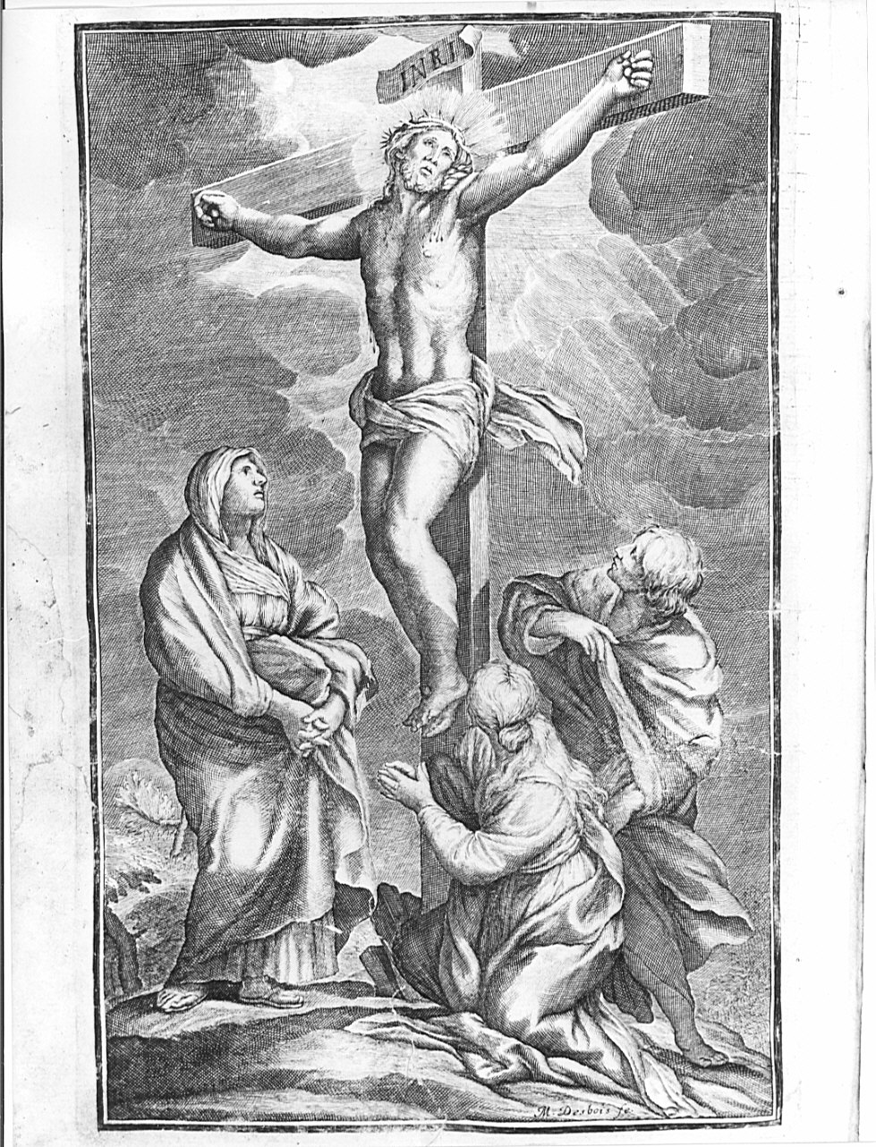 crocifissione di Cristo con la Madonna, Santa Maria Maddalena e S. Giovanni (stampa, elemento d'insieme) di Desbois Martial (sec. XVII)