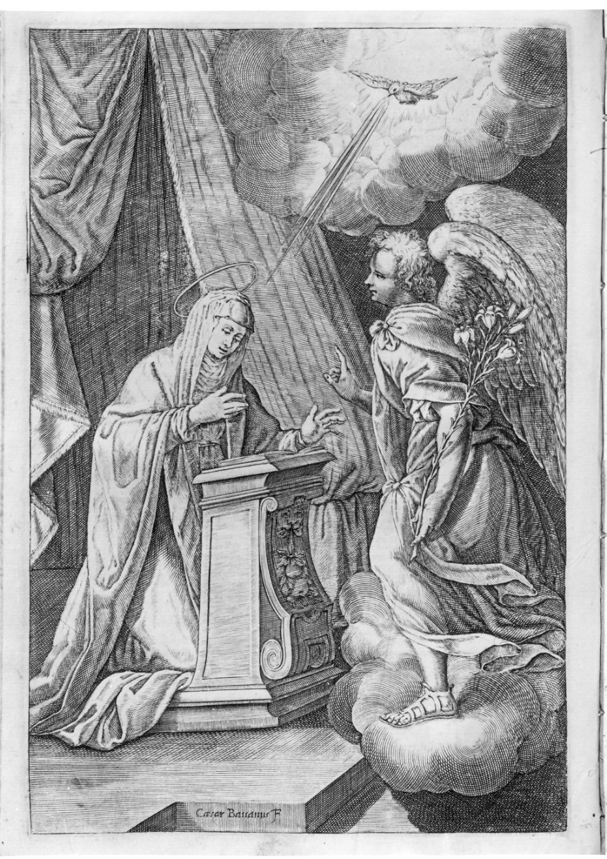 Annunciazione (stampa, elemento d'insieme) di Bassano Cesare (prima metà sec. XVII)