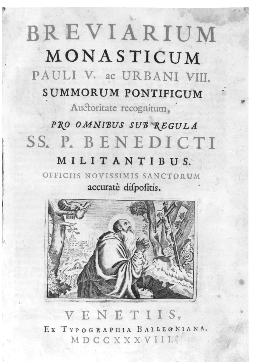 San Benedetto in preghiera (stampa, elemento d'insieme) di Piccini Isabella (sec. XVIII)