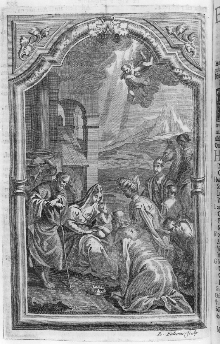 adorazione dei Re Magi (stampa, elemento d'insieme) di Falconi Bernardo (sec. XVIII)