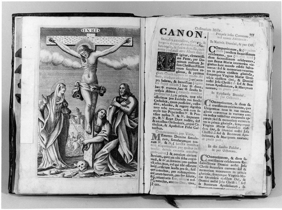 Cristo crocifisso con la Madonna, Santa Maria Maddalena e San Giovanni evangelista (stampa) di Blancus Gaietanus (sec. XVIII)