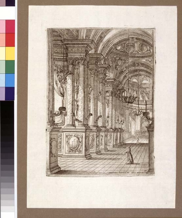 Galleria, scenografia teatrale: galleria (stampa, serie) di Galli Ferdinando detto Bibiena, Buffagnotti Carlo Antonio (sec. XVIII)