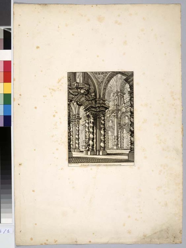 scenografia teatrale: interno di palazzo (stampa, serie) di Juvarra Filippo (sec. XVIII)