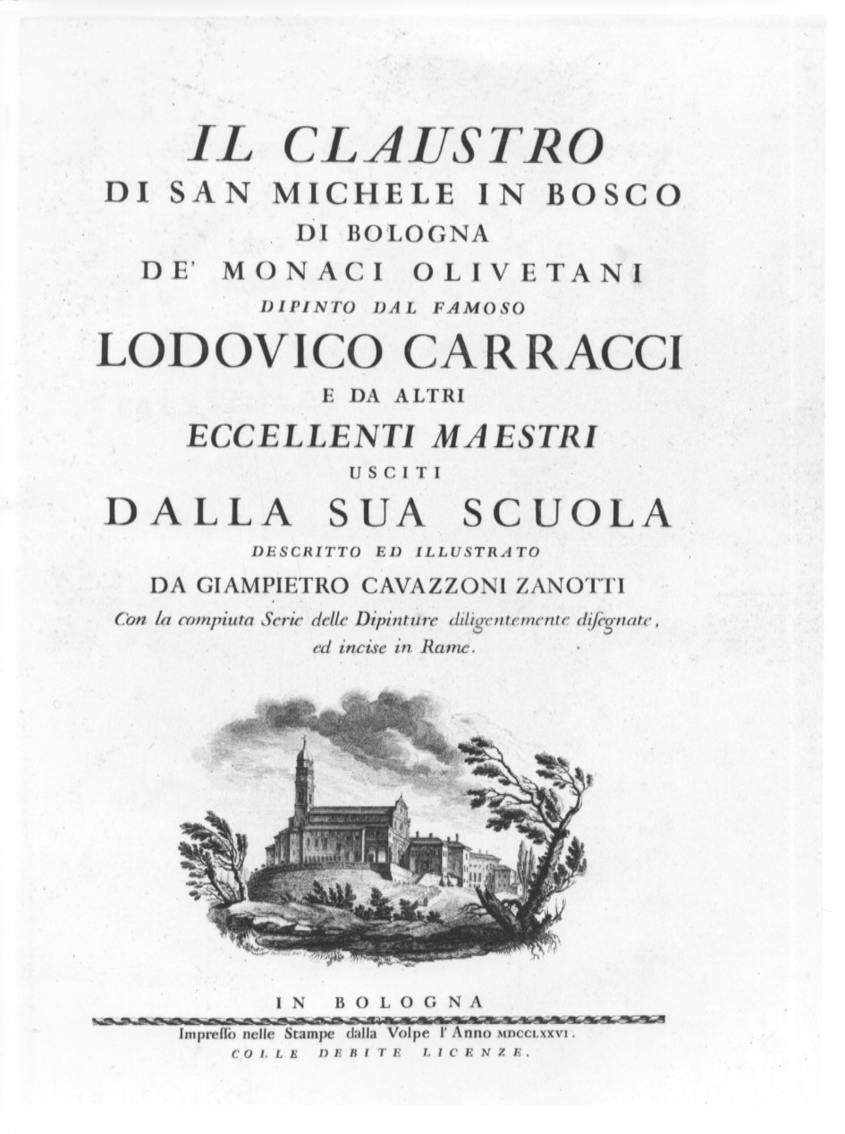 veduta del chiostro di San Michele in Bosco a Bologna (stampa, serie) di Panfili Pio, Zanotti Cavazzoni Giampietro (sec. XVIII)