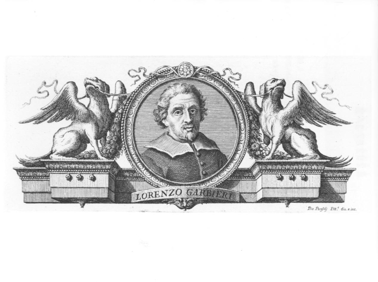 Ritratto di Lorenzo Garbieri, ritratto d'uomo (stampa, serie) di Panfili Pio, Zanotti Cavazzoni Giampietro (sec. XVIII)