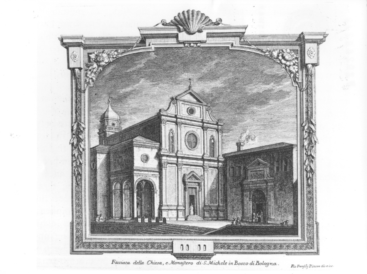 veduta della chiesa e del monastero di San Michele in Bosco a Bologna (stampa, serie) di Panfili Pio, Zanotti Cavazzoni Giampietro (sec. XVIII)