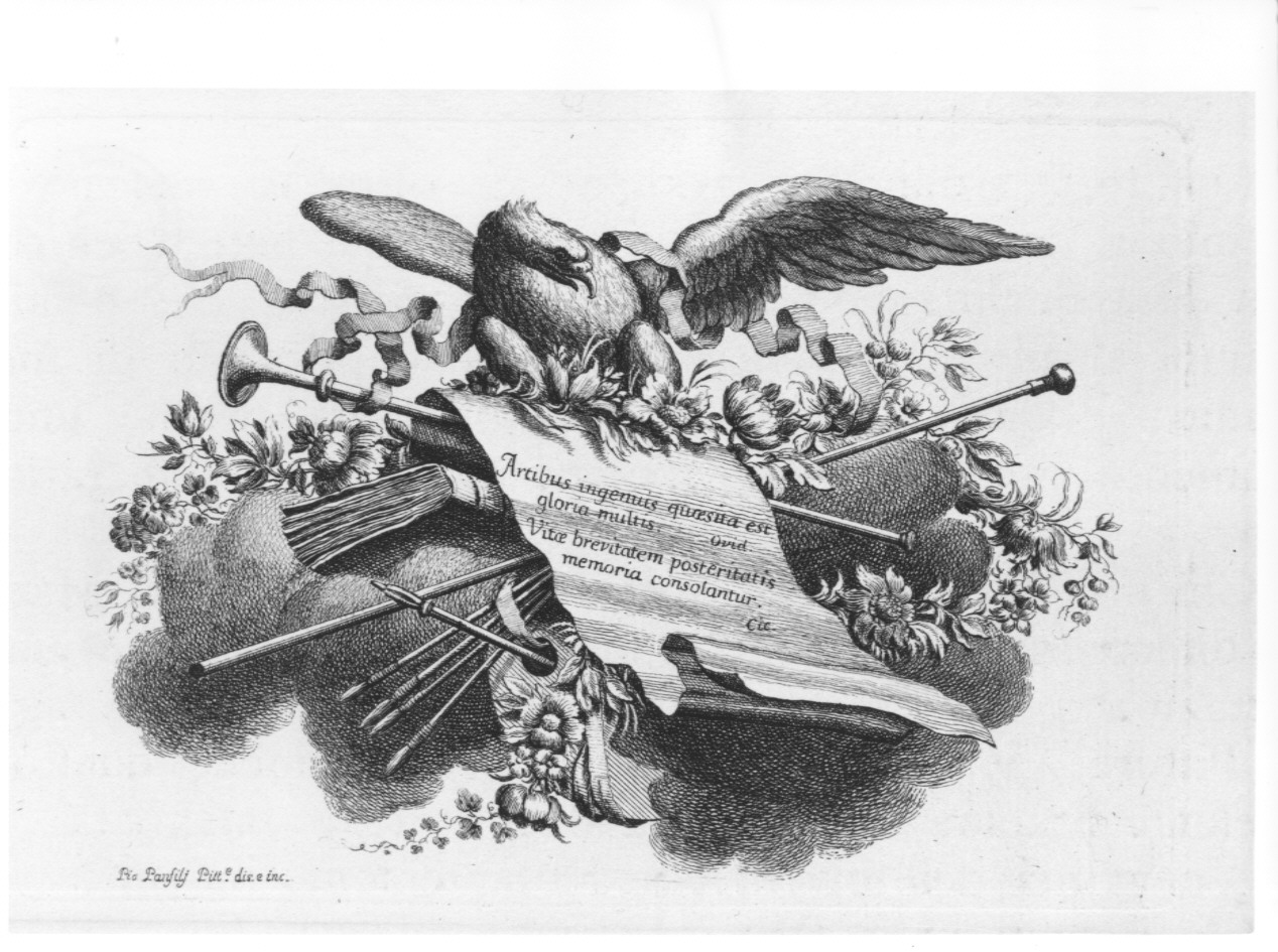 cartiglio (stampa, serie) di Panfili Pio, Zanotti Cavazzoni Giampietro (sec. XVIII)