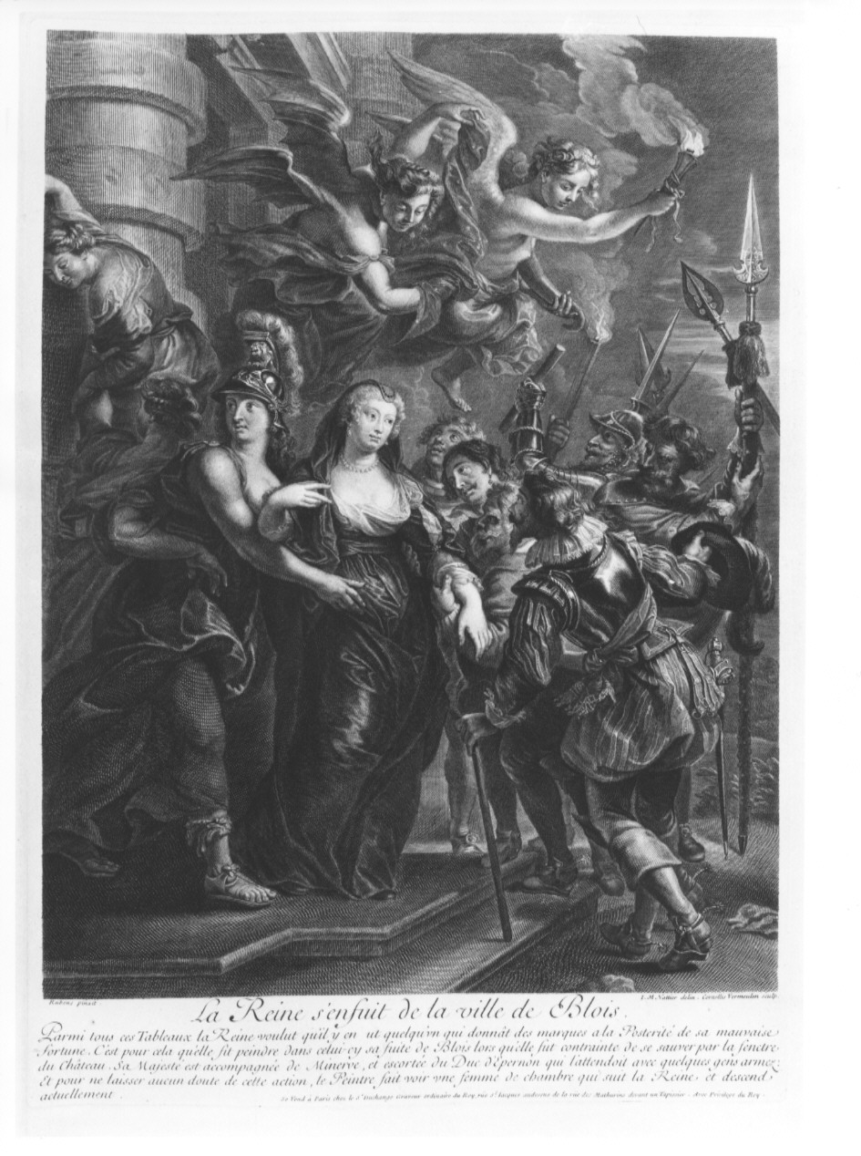 La Reine s'enfuit de la ville de Blois, episodi della vita di Maria De Medici (stampa, serie) di Vermeulen Cornelis Martinus, Nattier Jean-Marc, Rubens Pieter Paul (sec. XVIII)