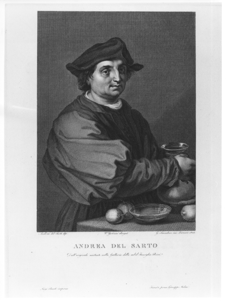 Andrea del Sarto, ritratto di Andrea del Sarto (stampa, serie) di Saunders G, Gozzini Vincenzo, Andrea d'Agnolo detto Andrea del Sarto (sec. XIX)