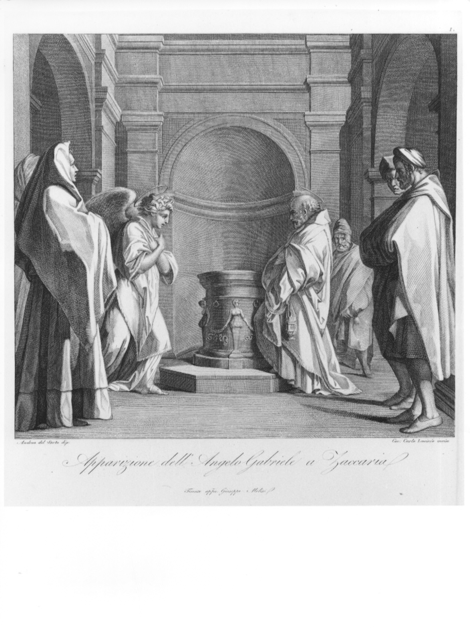 Apparizione dell'Angelo Gabriele a Zaccaria, annuncio della nascita di San Giovanni Battista a Zaccaria (stampa, serie) di Lasinio Carlo, Andrea d'Agnolo detto Andrea del Sarto (sec. XIX)