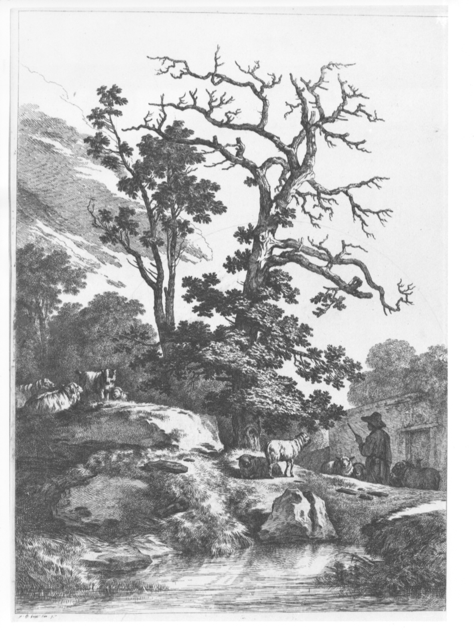 paesaggio con contadini (stampa, serie) di Huet Jean Baptiste (sec. XIX)