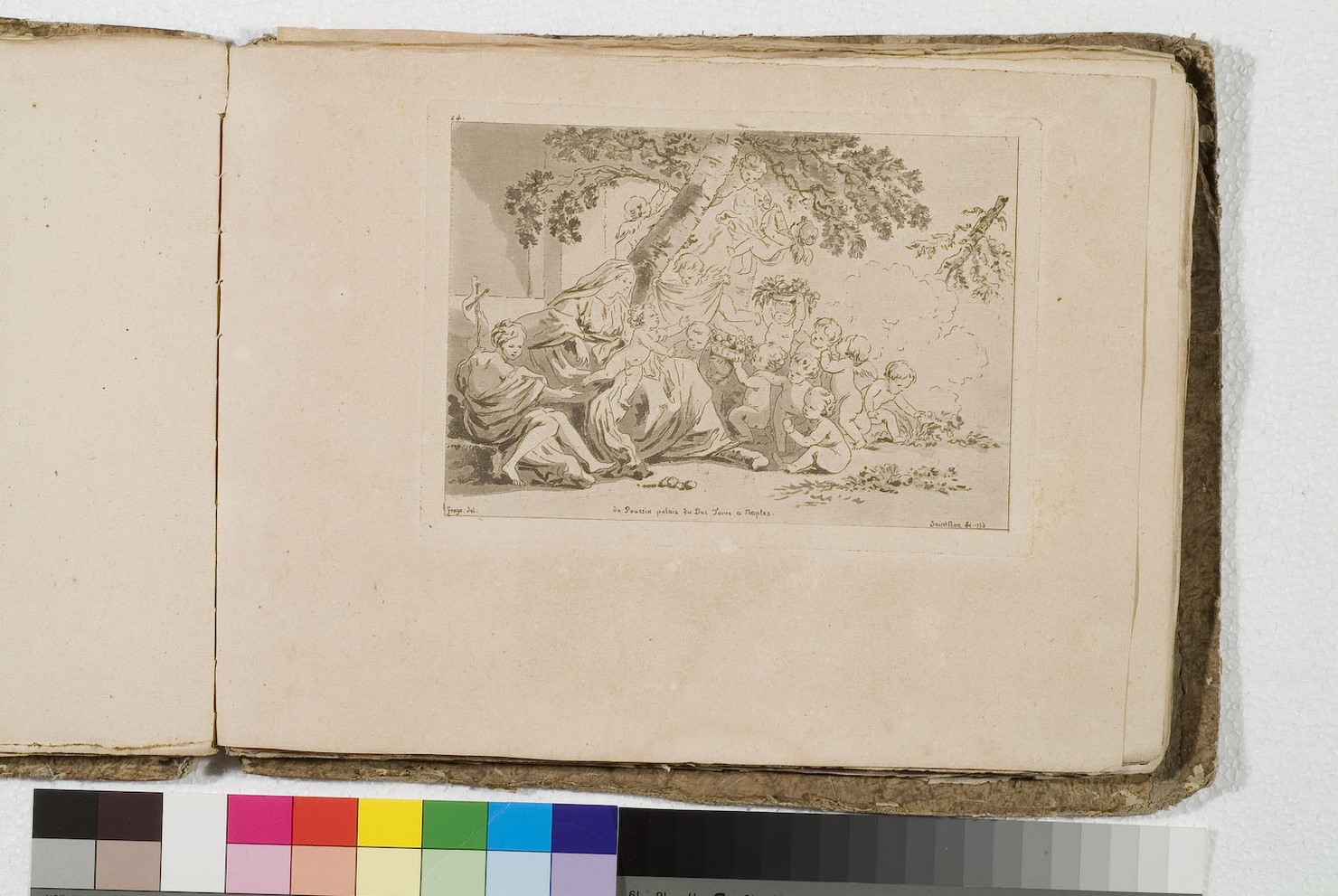 Sacra Famiglia con San Giovanni Battista bambino e dodici angioletti (stampa) di Fragonard Jean Honoré, De Saint-Non Richard Jean Claude, Poussin Nicolas (sec. XVIII)