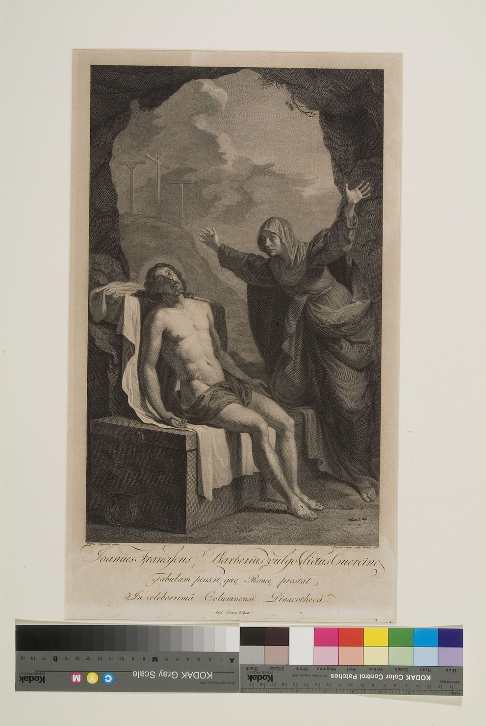 deposizione di Cristo dalla croce (stampa tagliata) di Cunego Aloisio, Angeletti Pietro, Barbieri Giovan Francesco detto Guercino (sec. XVIII)