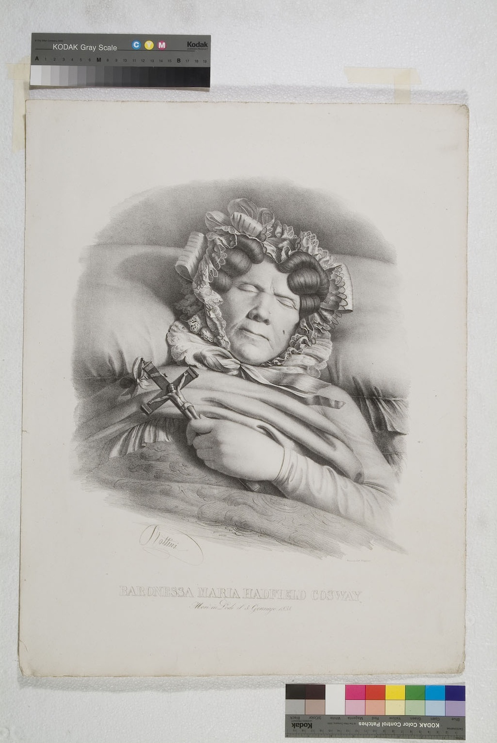 ritratto di Maria Cosway sul letto di morte (stampa) di Rottini Pietro (sec. XIX)