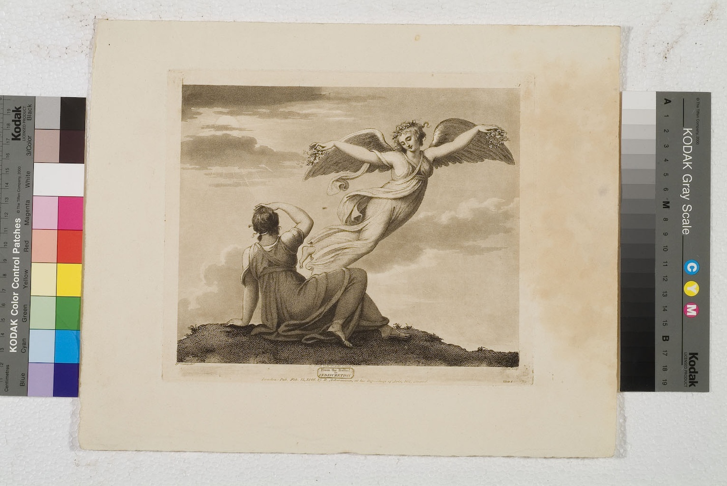 figura femminile con figura femminile alata (stampa) di Cosway Hadfield Maria, Cardon Antoine (sec. XIX)