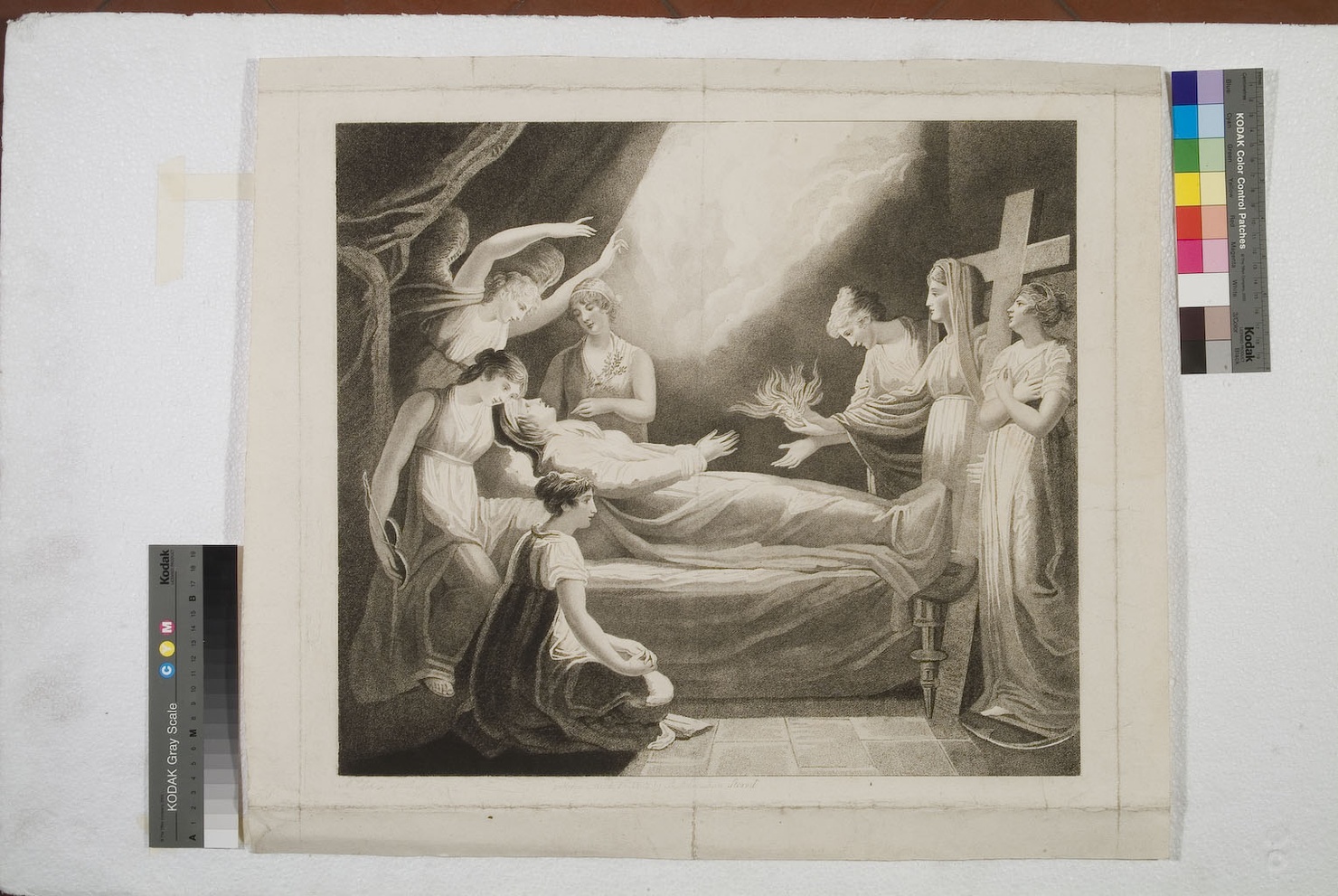 figura femminile sul letto di morte (stampa) di Cosway Hadfield Maria (sec. XIX)