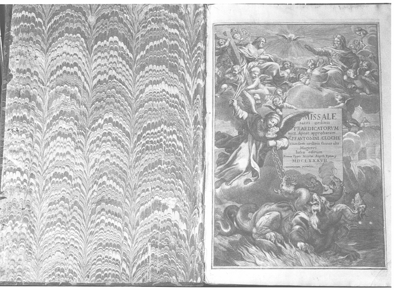 Cristo in gloria/ Dio Padre in gloria/ lotta contro l'eresia (stampa) - ambito romano (sec. XVII)