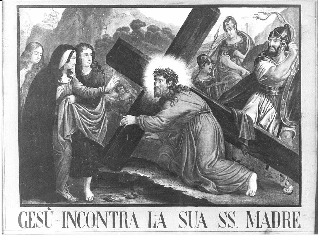 stazione IV: Gesù incontra la Madonna (stampa, elemento d'insieme) - ambito lombardo (secc. XIX/ XX)