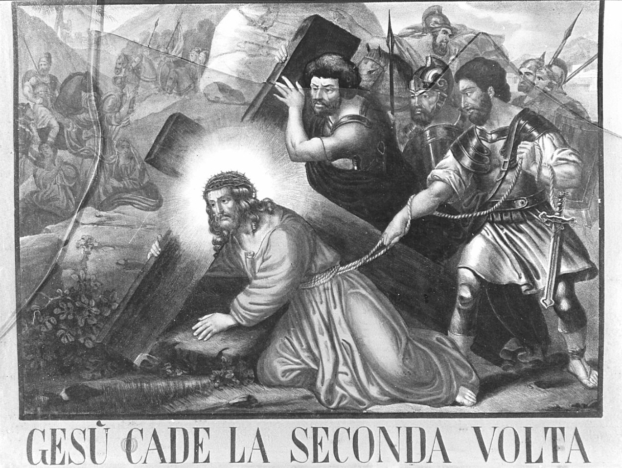stazione VII: Gesù cade sotto la croce la seconda volta (stampa, elemento d'insieme) - ambito lombardo (secc. XIX/ XX)