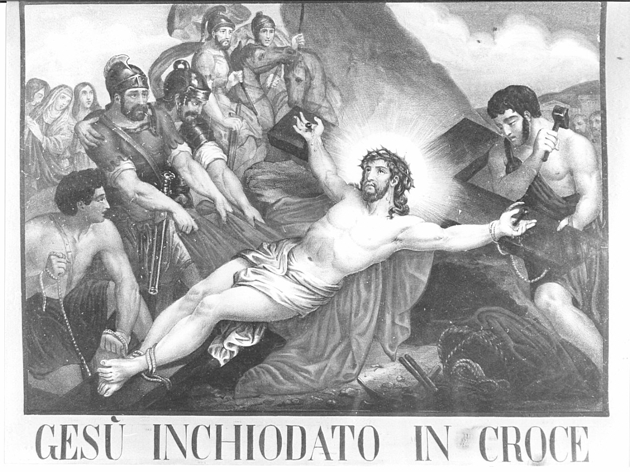 stazione XI: Gesù inchiodato alla croce (stampa, elemento d'insieme) - ambito lombardo (secc. XIX/ XX)