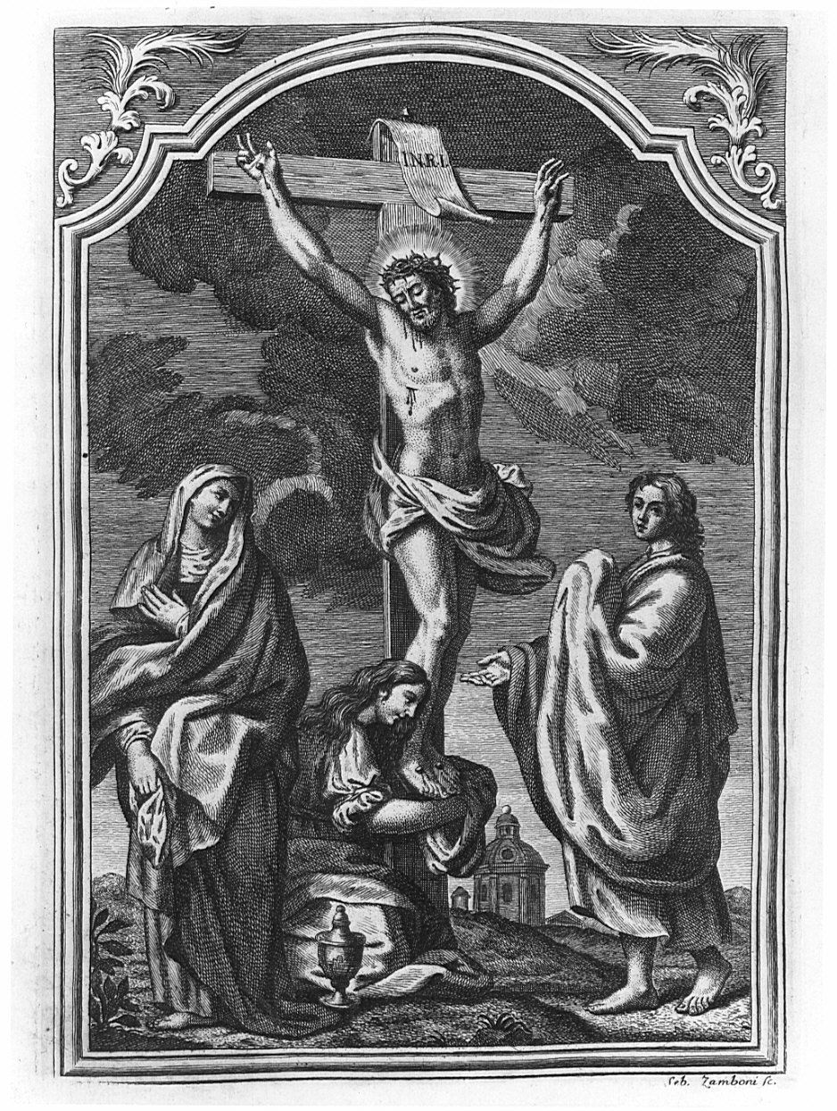crocifissione (stampa) di Zamboni Sebastiano (attribuito) (sec. XVIII)