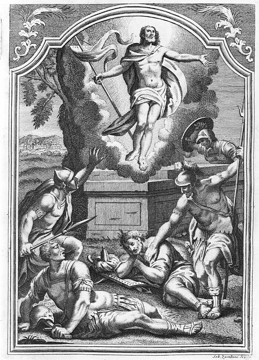 resurrezione di Cristo (stampa) di Zamboni Sebastiano (attribuito) (sec. XVIII)