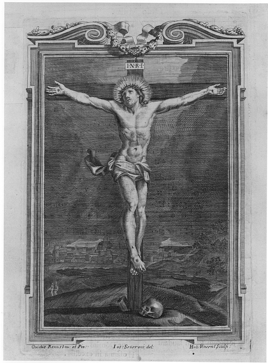 Cristo crocifisso (stampa) di Reni Guido (attribuito), Severoni Giuseppe (attribuito), Hubert Vincent (attribuito) (sec. XVIII)