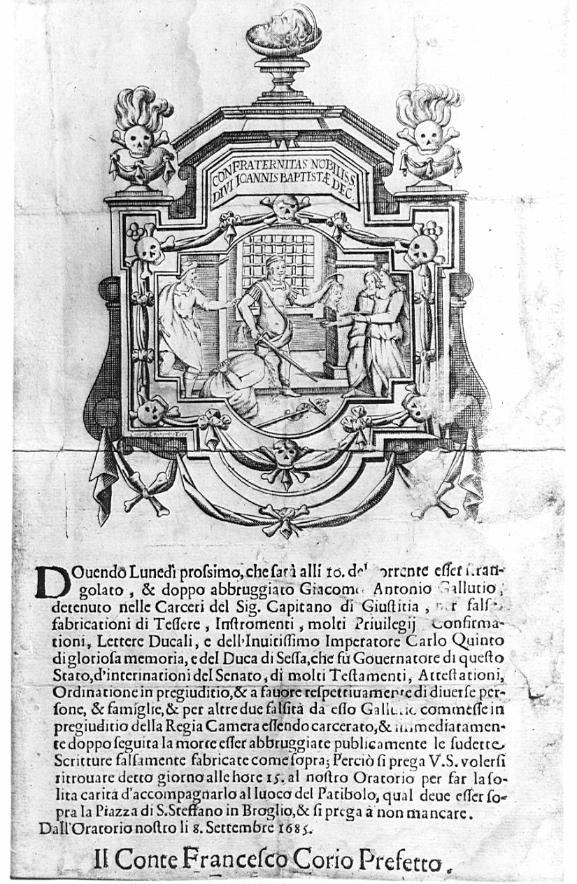 Convocazione della Confraternita di San Giovanni Battista (stampa) di Laurentio Cesare (sec. XVII)