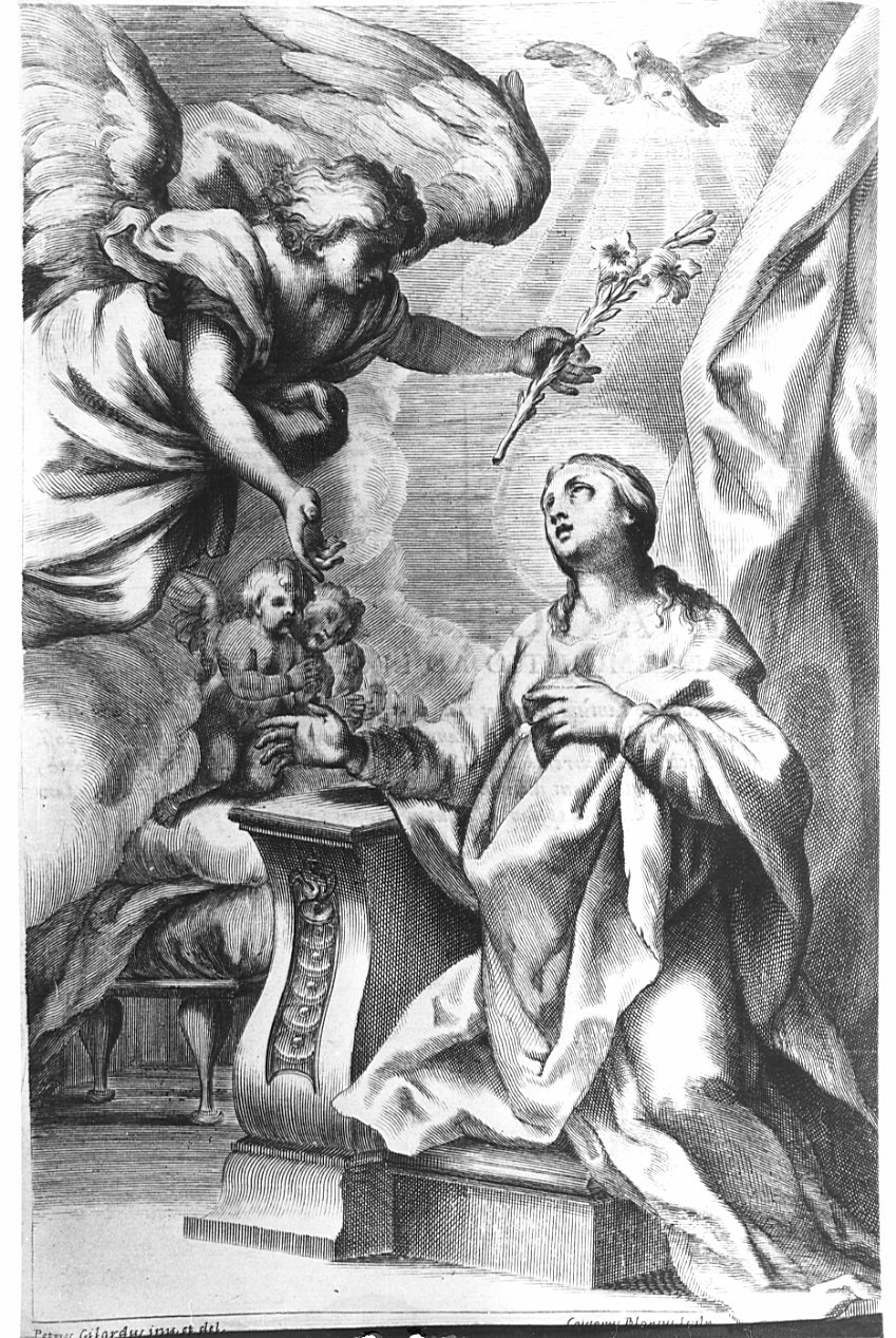 Annunciazione (stampa, elemento d'insieme) di Gilardi Pietro, Bianchi Gaetano (sec. XVIII)