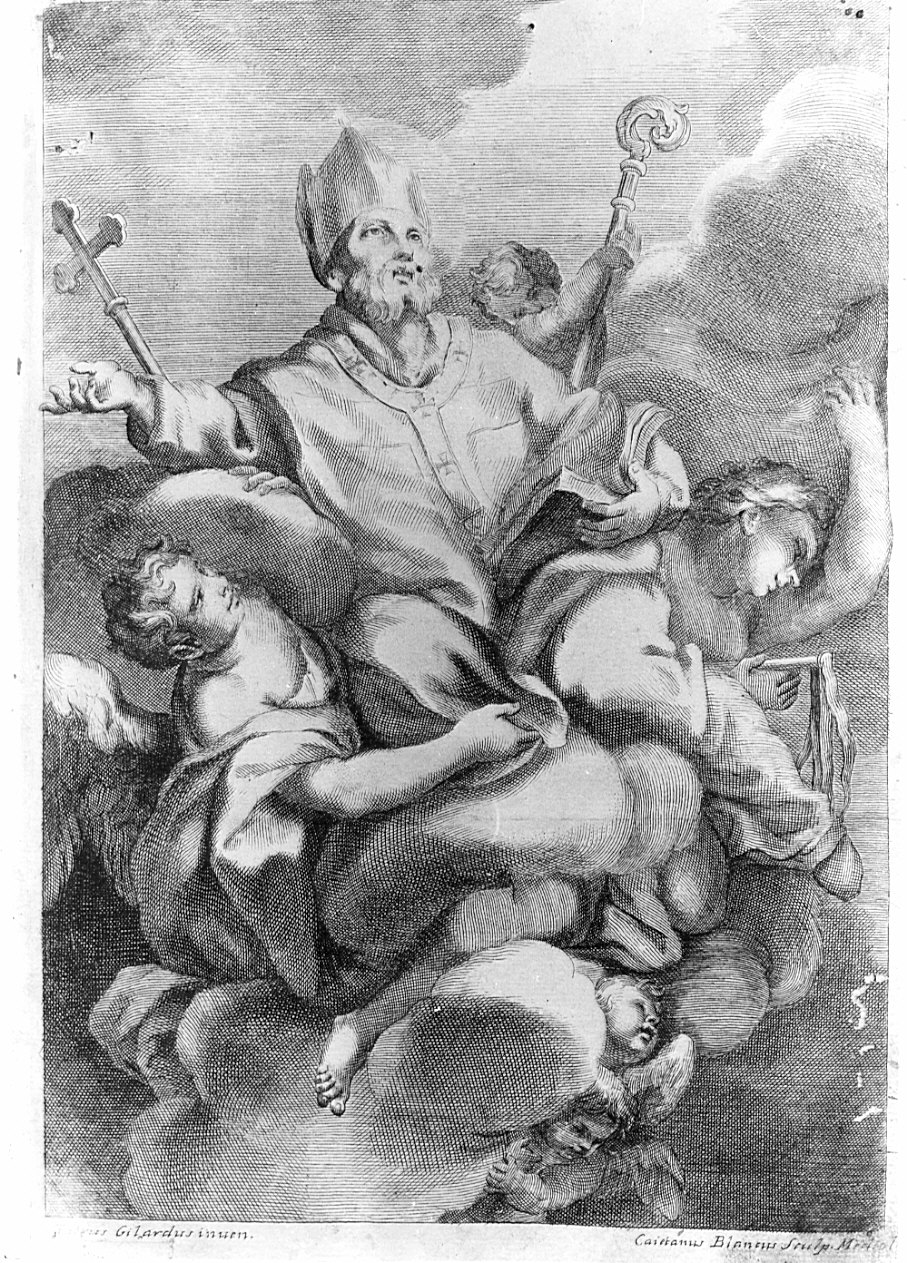 Sant'Ambrogio (stampa, elemento d'insieme) di Gilardi Pietro, Bianchi Gaetano (sec. XVIII)