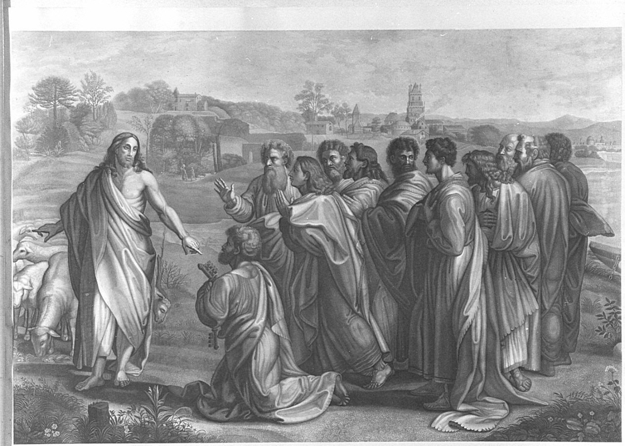 Cristo consegna le chiavi a San Pietro (stampa) - ambito italiano (sec. XIX)